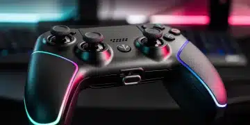Controller Gaming Professionali: Guida ai 4 Migliori Modelli in Italia Controller gaming professionale con mappatura personalizzabile e feedback aptico, illuminato da luci LED, su uno sfondo di setup da gaming.
