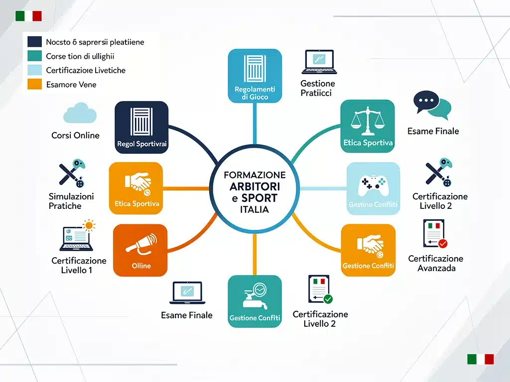 Grafico che illustra i nuovi percorsi di formazione e certificazione per gli arbitri eSports in Italia.