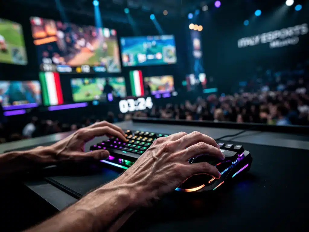 Giocatore esports concentrato durante un torneo professionistico in Italia