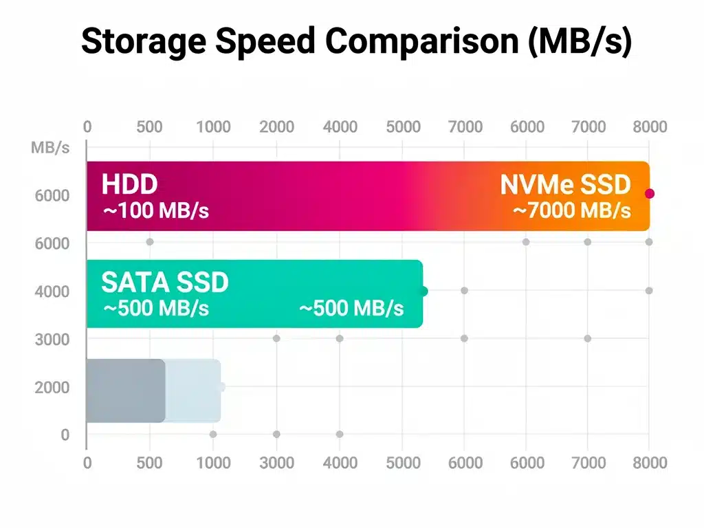 Grafico comparativo velocità SSD NVMe, SATA e HDD
