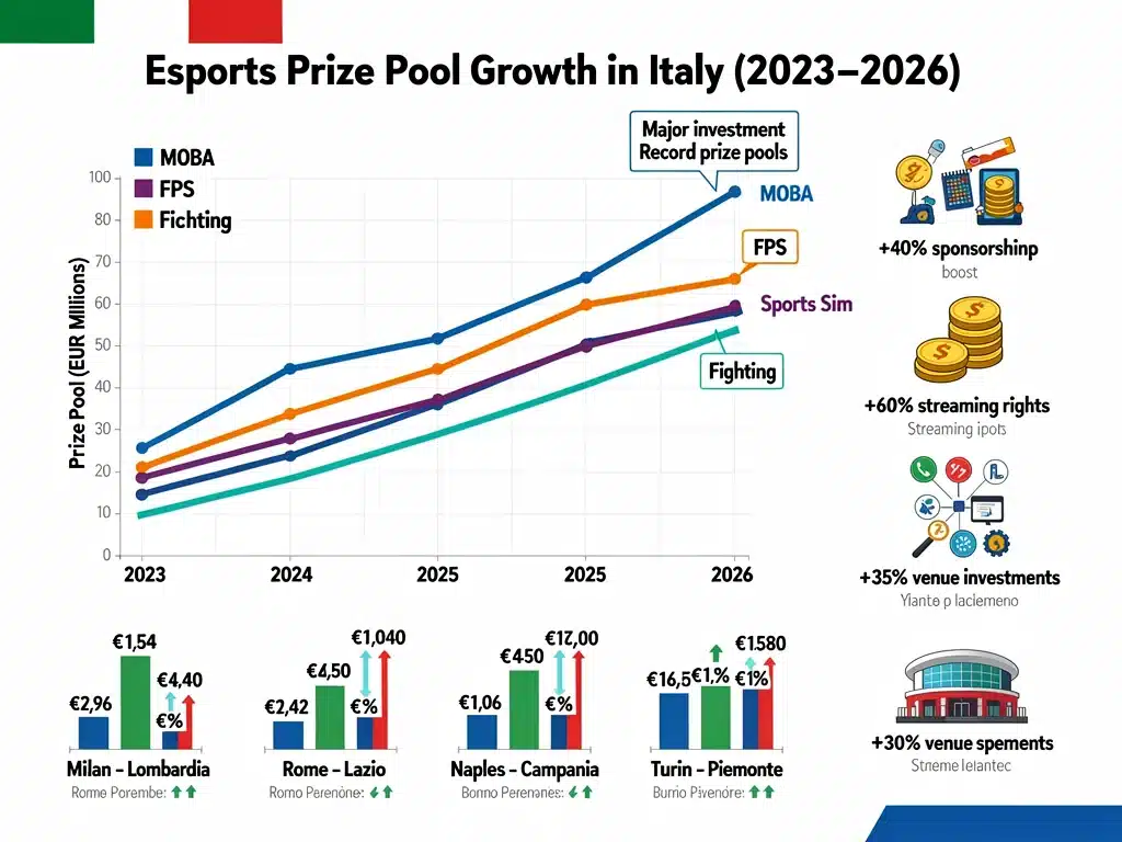 Infografica crescita montepremi eSports Italia 2023-2026
