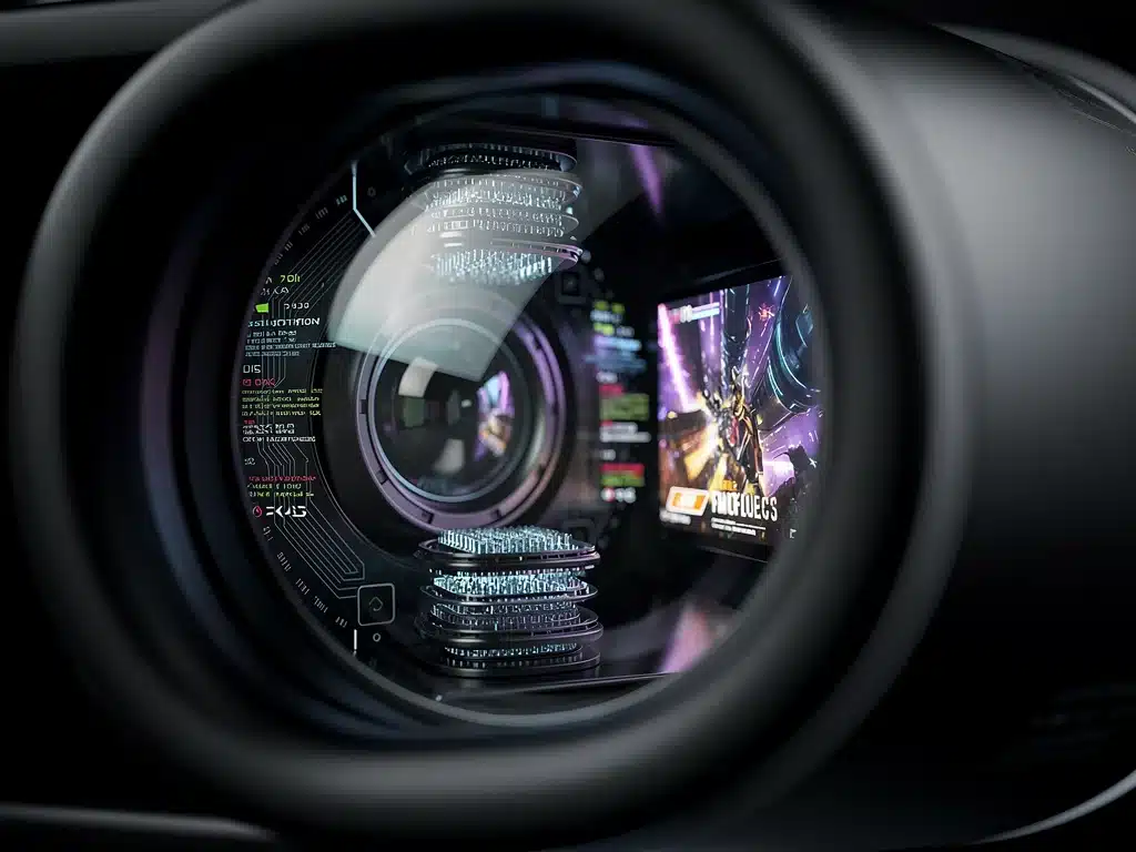 Dettaglio delle lenti di un headset VR avanzato, che mostra la nitidezza e la precisione delle immagini virtuali, essenziali per la Realtà Virtuale Gaming 2026.