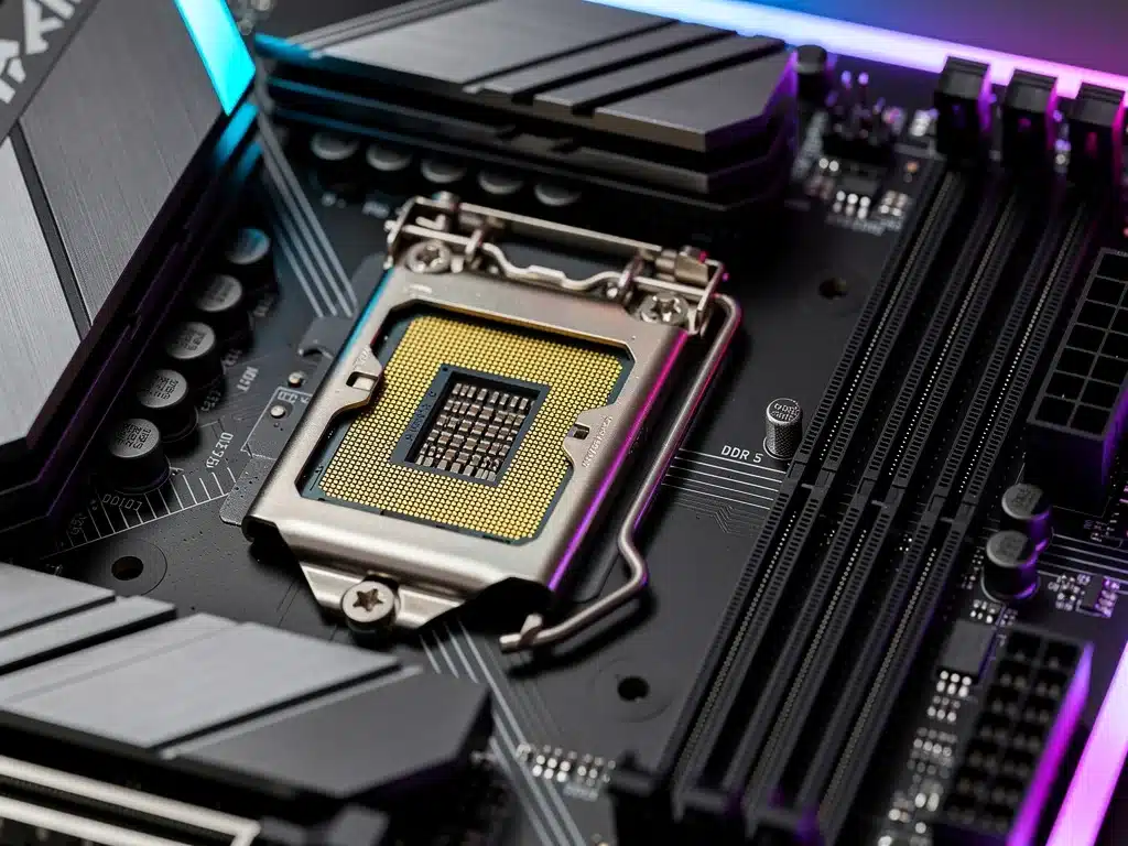 Next-gen CPU socket with DDR5 RAM slots on motherboard