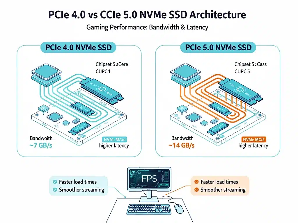 PCIe 4.0 vs PCIe 5.0 NVMe SSD architecture comparison