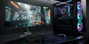 Configurazione gaming futuristica con PC potente e monitor 4K, illustrando le migliori schede grafiche 2026.